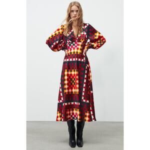 ZARA Dot Matrix Multicolor Print Midi Long Dress, Size: XS